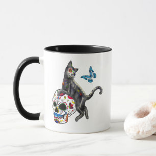 Dag Av Den Döda Katt Socker Skalle Och Fjäril Mugg