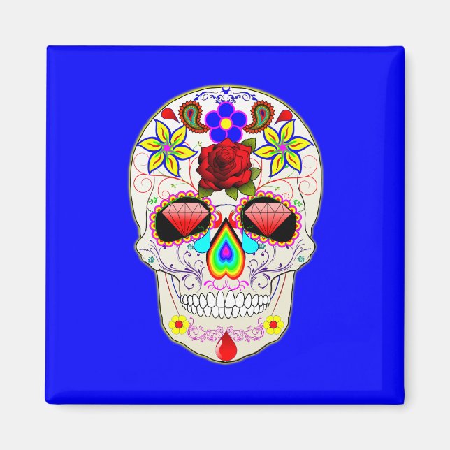 Dag av Dold Sugar Skull med Crystal Ro och Lily Magnet (Framsidan)