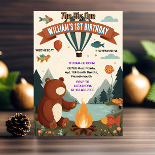 Dag Brown Roligt Fish Boy Cute Baby Bear 1:a födel Inbjudningar