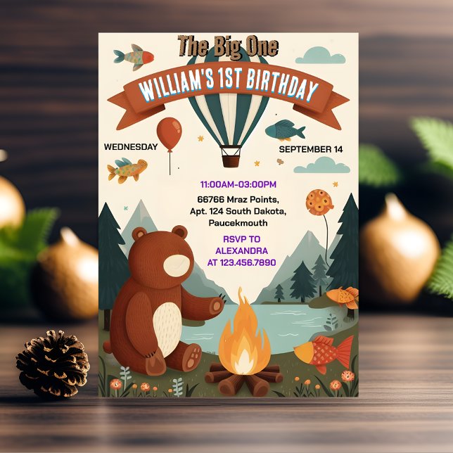 Dag Brown Roligt Fish Boy Cute Baby Bear 1:a födel Inbjudningar (Skapare uppladdad)