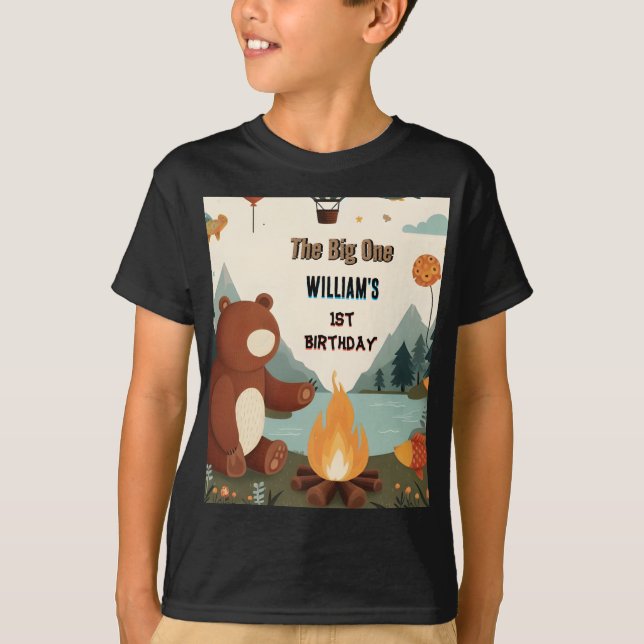 Dag Brown Roligt Fish Boy Cute Baby Bear 1:a födel T Shirt (Framsida)