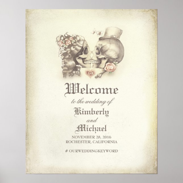 Dag då Skull, välkomstskylt för par Bröllop Poster (Framsidan)