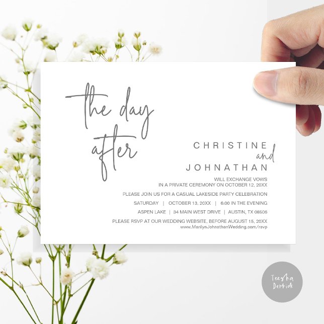 Dag efter, efter Bröllopsfest, Mörk Grått Inbjudningar (The Day After, Modern Post Wedding Party Invitation Card, PDF, in Dark Grey)