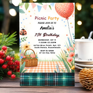 Dag Flickor Kärlek Kryp Picnic Polka Dot 1:a födel Inbjudningar