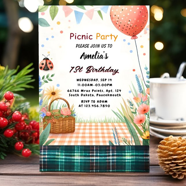 Dag Flickor Kärlek Kryp Picnic Polka Dot 1:a födel Inbjudningar (Skapare uppladdad)