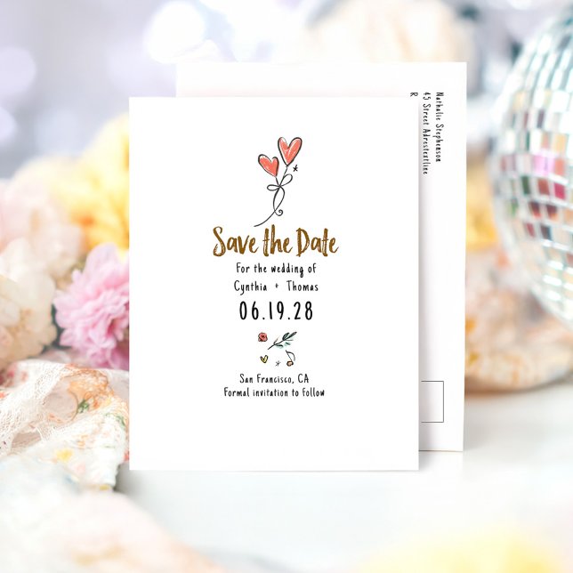 Dag för att spara Funkyn Hand plockade Meddelande Vykort (Whimsical Cute Save the Date Postcard)