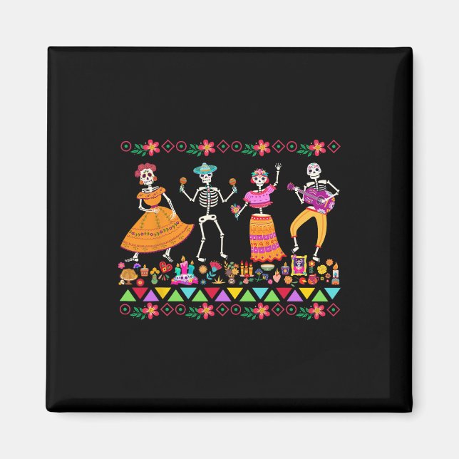 Dag för de döda Dia De Los Muertos Mexikansk Skele Magnet (Framsidan)
