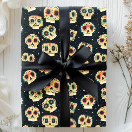 Dag för de döda mörkt färgglatt sockerkalle-mönste presentpapper