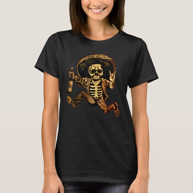 Dag för de dödas Posada klassisk dödskalle skelett T Shirt (Framsida)
