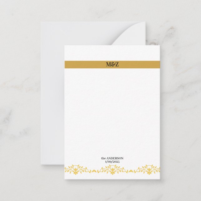 Dag för dekorationsboarder för par Monogram bröllo Anteckningskort (Framsida)