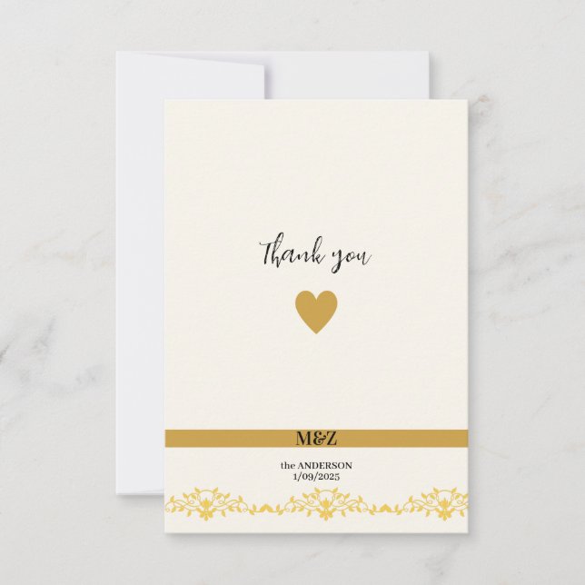 Dag för dekorationsboarder för par Monogram bröllo Tack Kort (Framsida)