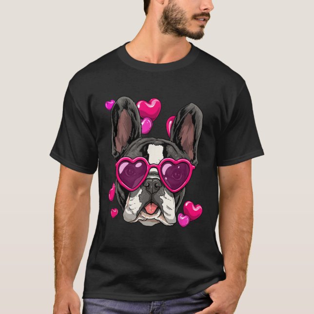 Dag Fransk Bulldog Heart Par Kärlek Day Hund T Shirt (Framsida)