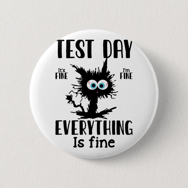 Dag Funny Stressat Cat Black Teacher Student Testi Knapp (Framsida)