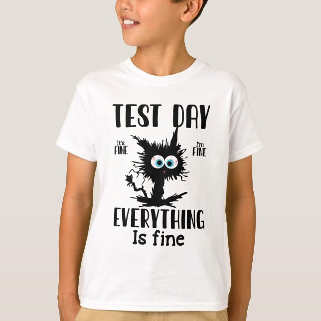 Dag Funny Stressat Cat Black Teacher Student Testi T Shirt (Framsida)
