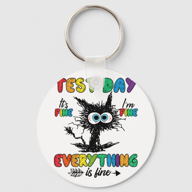 Dag Funny Stressat Cat Teacher Student Kids Testin Nyckelring (Framsida)