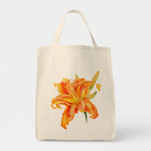 Dag Lily bra art orange och grönt blomsäck Tygkasse