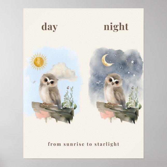 Dag & Natt Uggle Nurseriesktryck Poster (Framsidan)