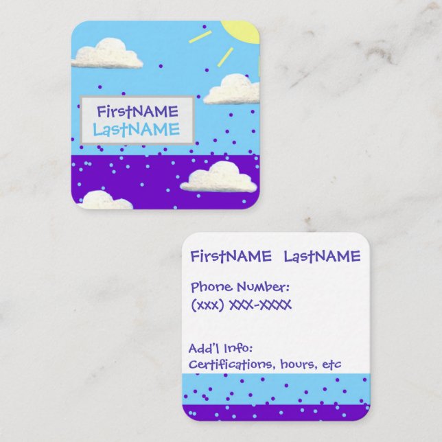 Dag- och nattkvadrat, 2,5-tums x 2,5-tums Affärsko Fyrkantigt Visitkort (Fram/baksida)