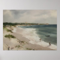 Dag på stranden - vintage konst - vattenfärg