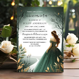 Dag Träd Guld Mint Glam Emerald Grönt Quinceanera Inbjudningar