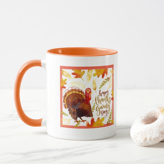 Dag Turkiet för Mugg-TvåTona-Lycklig thanksgiving Mugg (Med munk)