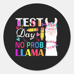 Dag utan Prob Llama Funny Teacher Testing 2 Runt Klistermärke