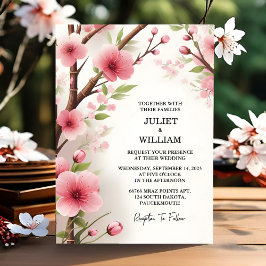 Dag Wood Bamboo Rosa Sakura Cherry Blommar Bröllop Inbjudningar