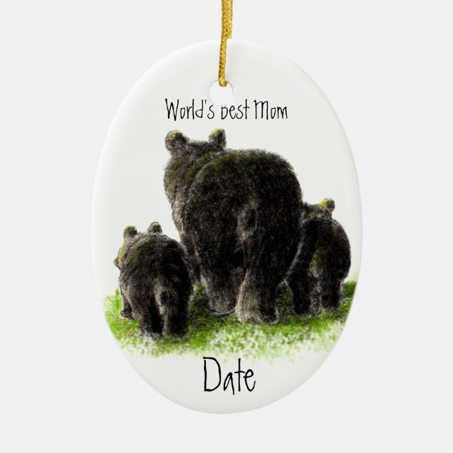 Dagad, världens bästa Mamma Cute Black Bear Julgransprydnad Keramik (Framsidan)
