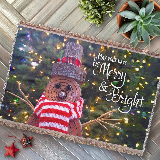 Dagar är ren Bright Rustik Log Snögubbe Träd Cute Filt (Skapare uppladdad)