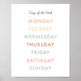 Dagar av Classroom Art i veckan Montessori Poster