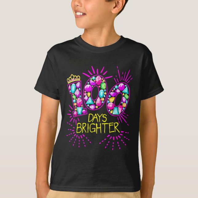 Dagar Brighter Teacher Girls 100 dagar skoldag T Shirt (Framsida)