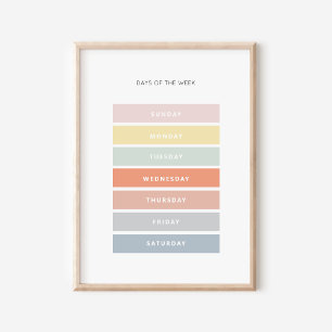 Dagar för Classroom Art Poster i Vecka Montessori