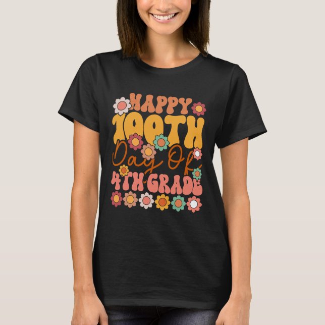 Dagar för fjärde Klass Cute Groovy Teacher Kids Gi T Shirt (Framsida)
