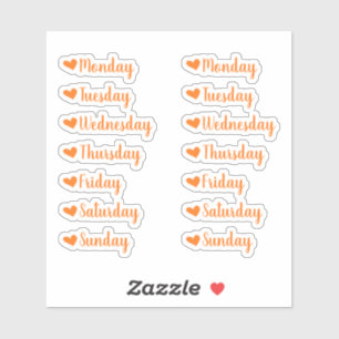 Dagar för Orange Heart Planner Klistermärken