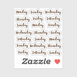 Dagar för veckans penselkursiv klistermärken