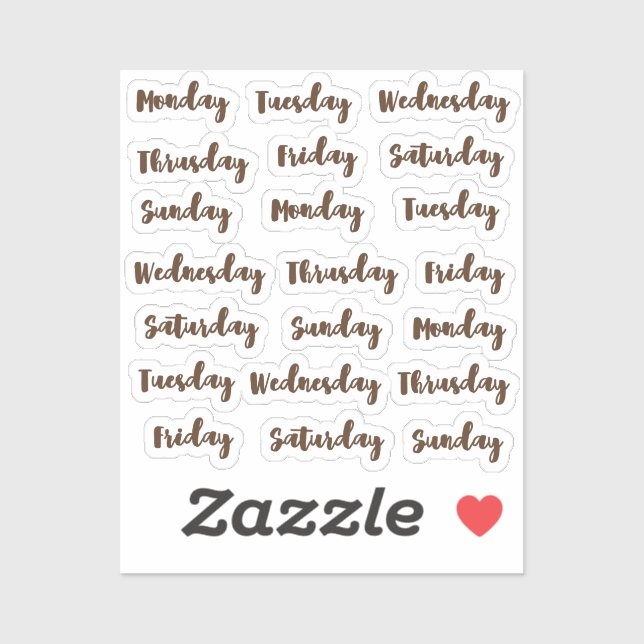 Dagar för veckans penselkursiv klistermärken (Ark)