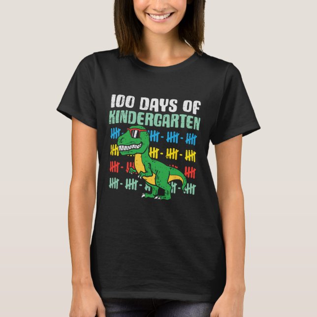 Dagar Kindergarten Trex Dinosaur 100-dagarsskola T Shirt (Framsida)