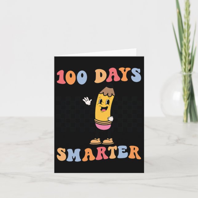 Dagar Smartare Retro Groovy Pencil 100 dagar i sko Kort (Framsida)