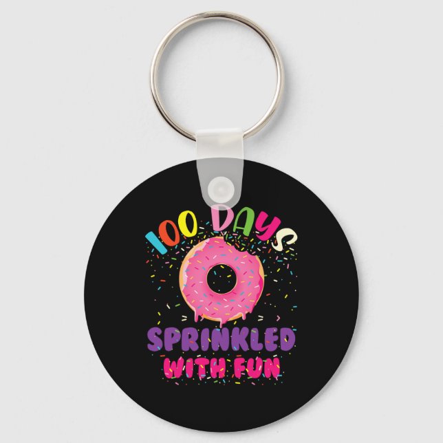 Dagar sprinklade med Roligt Donuts Lycklig 100:e d Nyckelring (Framsida)