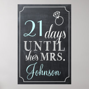 Dagar tills hon är mrs Shower Chalkboard-skylt Poster