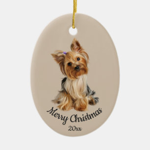 Dagen Anpassningsbar Foto-jul-Yorkie-Hund-sällskap Julgransprydnad Keramik