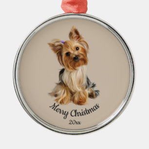 Dagen Anpassningsbar Foto-jul-Yorkie-Hund-sällskap Julgransprydnad Metall