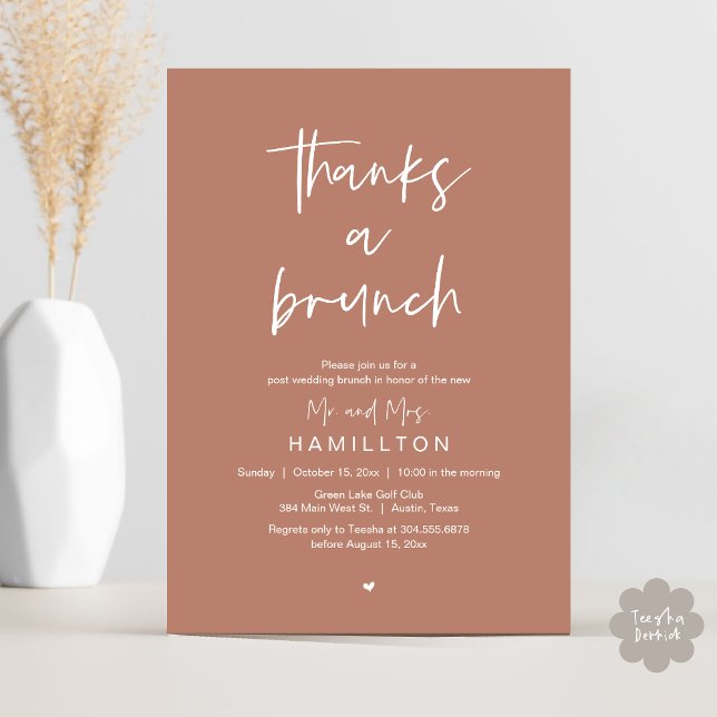 Dagen efter, Brunch efter bröllopet Inbjudningar (Thanks a Brunch, The Morning After, Post Wedding Invitation Card  PDF Terracotta Earthy Brown)