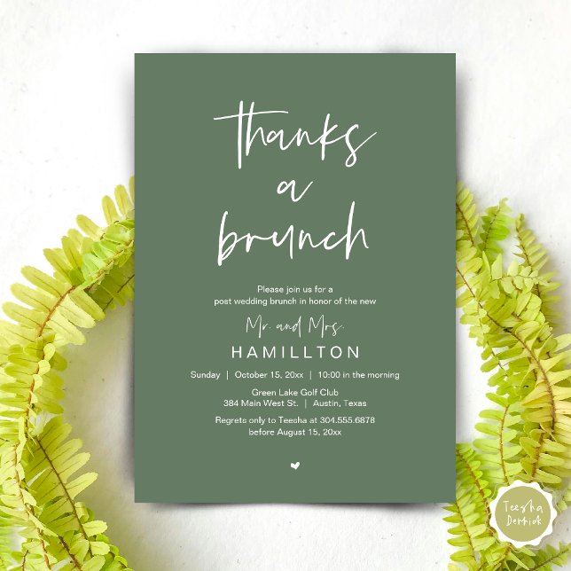 Dagen efter, efterbröllopsbrunch inbjudningar (The Morning After, Post Wedding Brunch Invitation Card Thanks a brunch in Sage green)