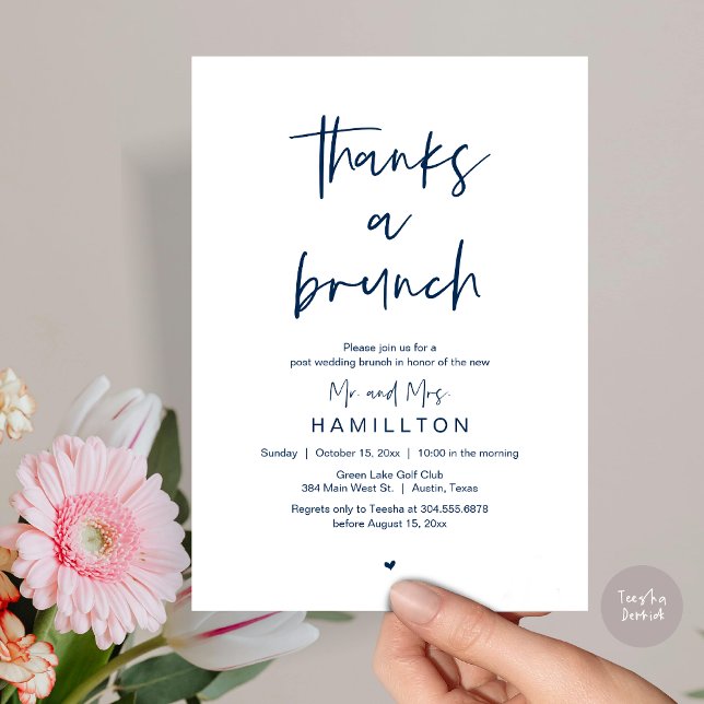 Dagen efter, efterbröllopsbrunch inbjudningar (Thanks a Brunch, The Morning After, Post Wedding Invitation Card  PDF Navy Blue)