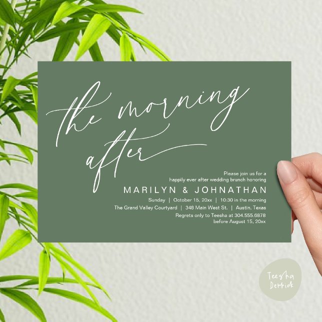 Dagen efter, lyckliga för evigt Brunch Inbjudningar (The Morning After Modern Romantic Post Wedding Elopement Brunch Invitation Card PDF in Sage Green)
