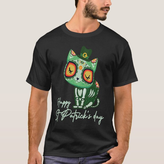 Dagen för dödligt socker Skullkatet Leprechaun Hat T Shirt (Framsida)