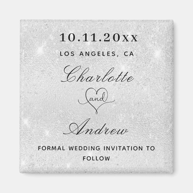 Dagen för elegant av damm från bröllop silver glit magnet (Framsidan)