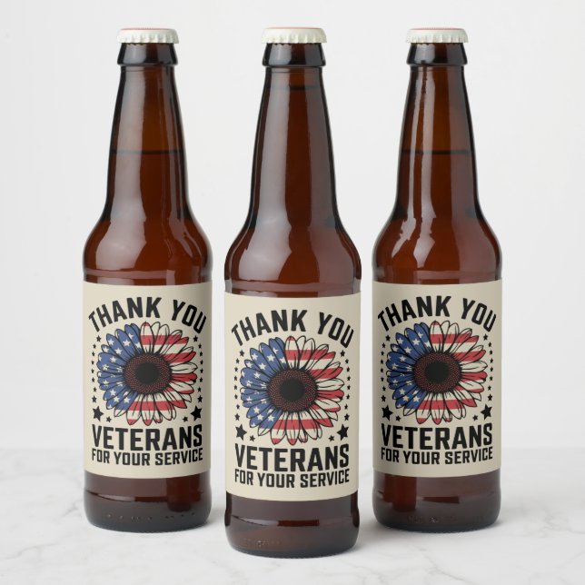Dagen för militära veteraner i tack Solrossolrosda Ölflaska Etikett (Flaskor)