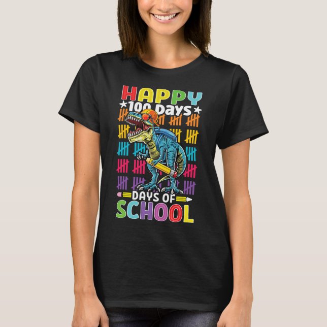 Dagen för skolan Dino Kids Lycklig 100 dagar Dinos T Shirt (Framsida)